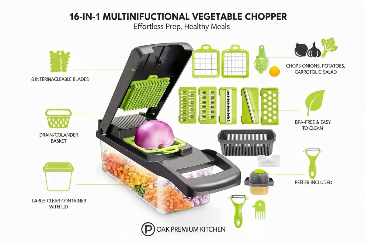 Oak Premium Kitchen™ — 16-in-1 Effortless Vegetable Chopper